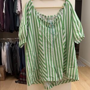 Green and White Striped Women's Romper